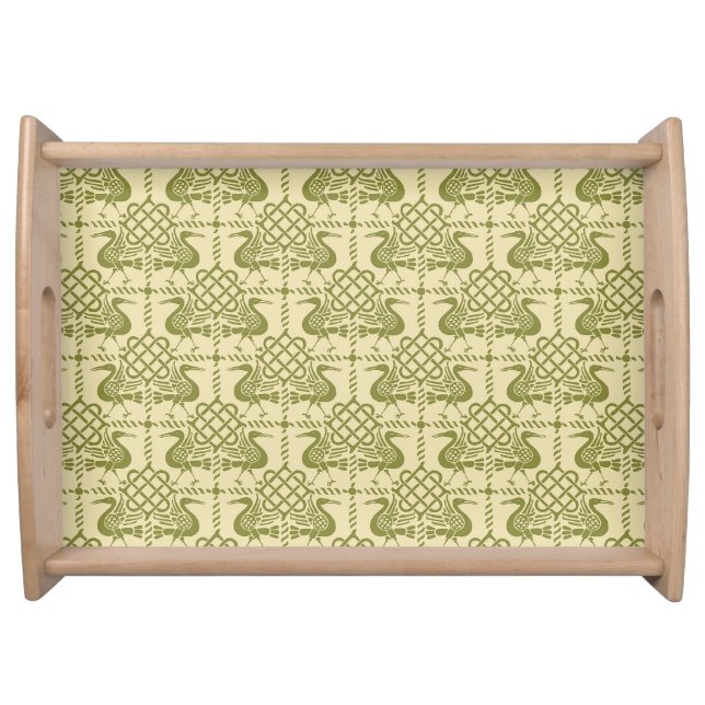 Gothic Revival Birds and Knots Large Natural Serving Tray (Front)