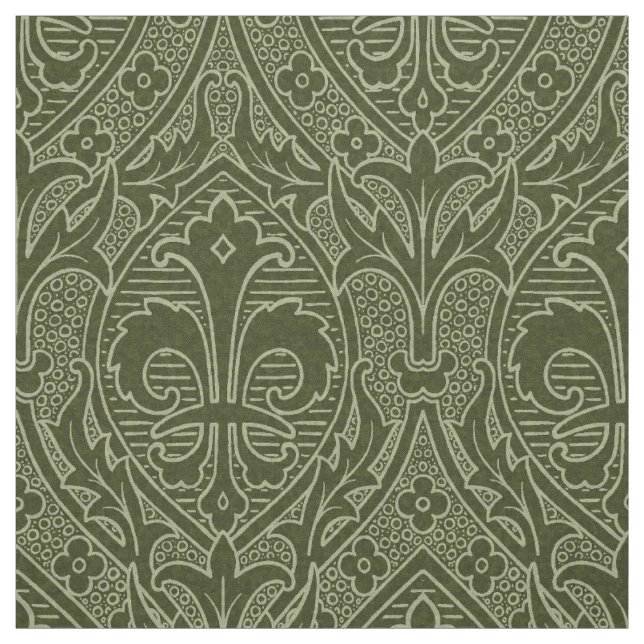 Gothic Revival Fleur de Lys - Loden Green Fabric (Swatch)