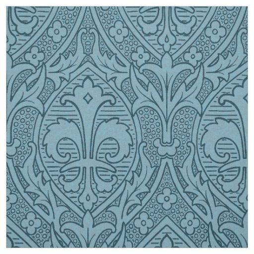 Gothic Revival Fleur de Lys - Peacock Blue Fabric