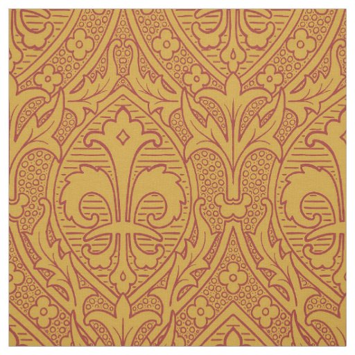 Gothic Revival Fleur de Lys - Red on Gold Fabric