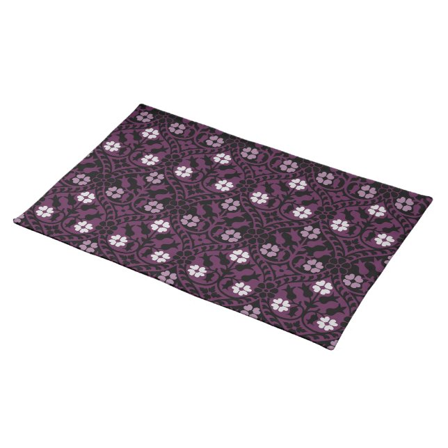 Gothic Revival Floral - Gothic Purple Cloth Placemat (On Table)