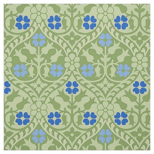 Gothic Revival Floral, Green and Blue Fabric