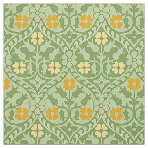 Gothic Revival Floral, Green and Goldenrod Fabric
