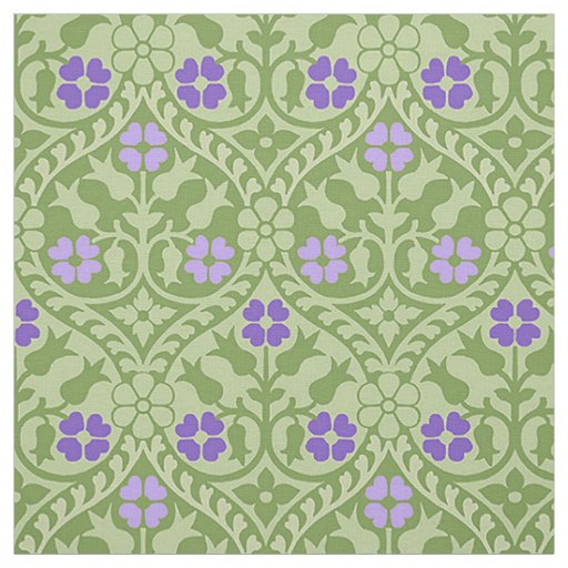 Gothic Revival Floral, Green and Violet Fabric