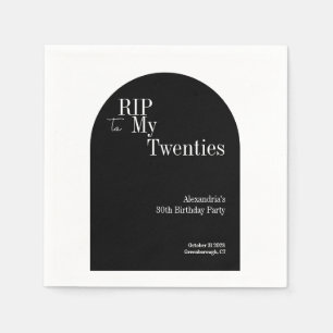 Gothic RIP 20s 30th Birthday Party Black and White Napkins
