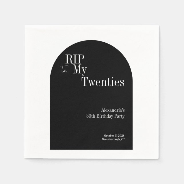 Gothic RIP 20s 30th Birthday Party Black and White Napkins (Front)