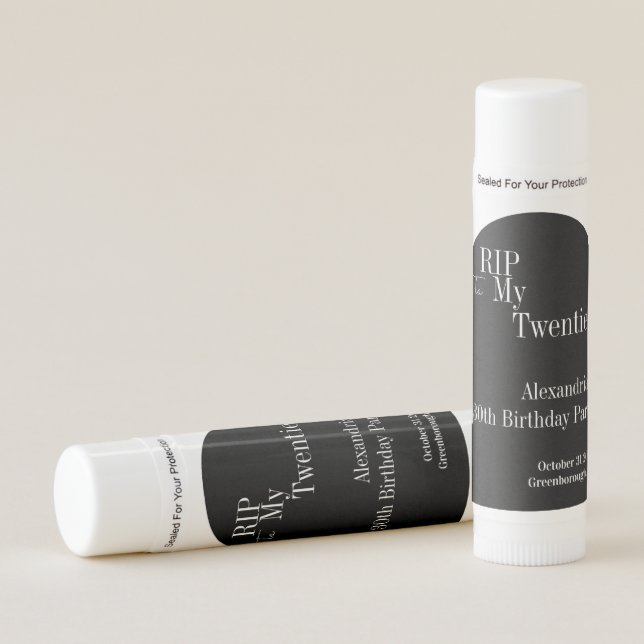Gothic RIP 20s 30th Birthday Party Favors Lip Balm (Front)