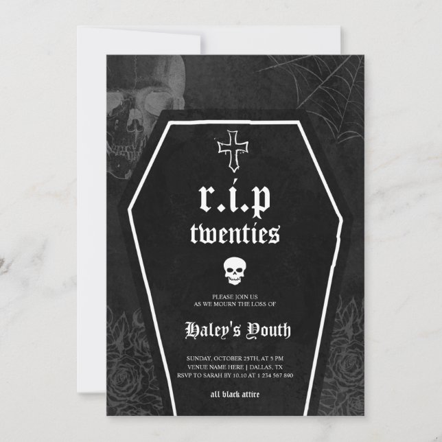 Gothic RIP Twenties 20s Funny 30th Birthday Invitation (Front)