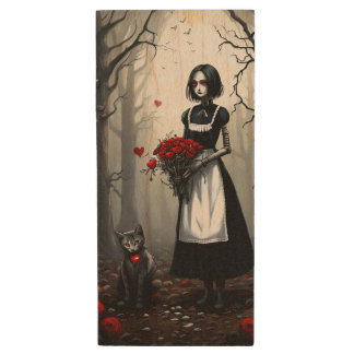 Gothic Robot Girl Wood Flash Drive