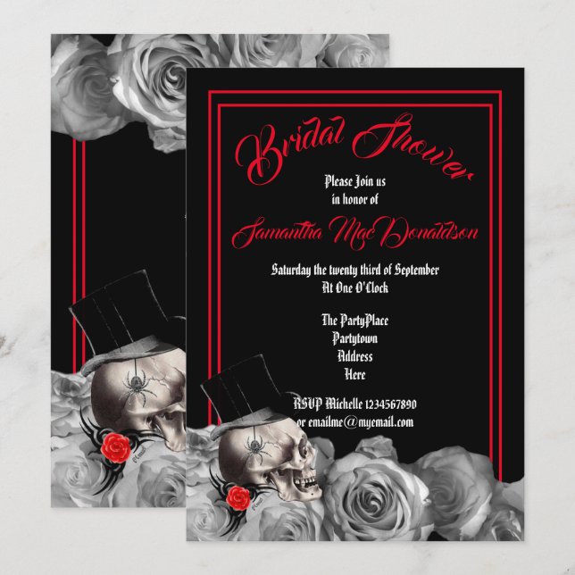 Gothic, rock or biker black and red bridal shower invitation (Front/Back)