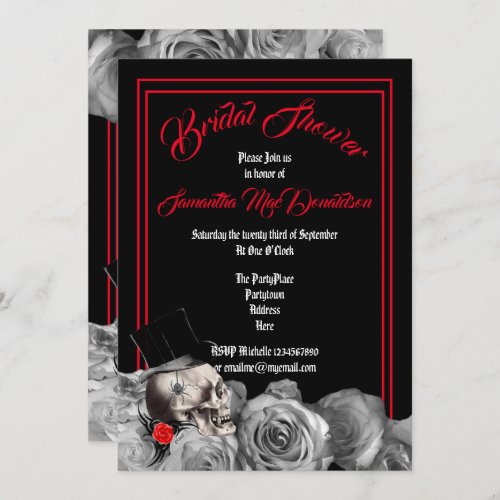 Gothic rock or biker black and red bridal shower invitation