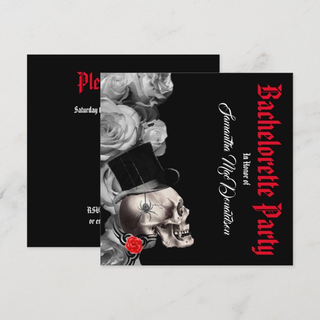 Gothic, rock or biker black bachelorette party invitation (Front/Back)