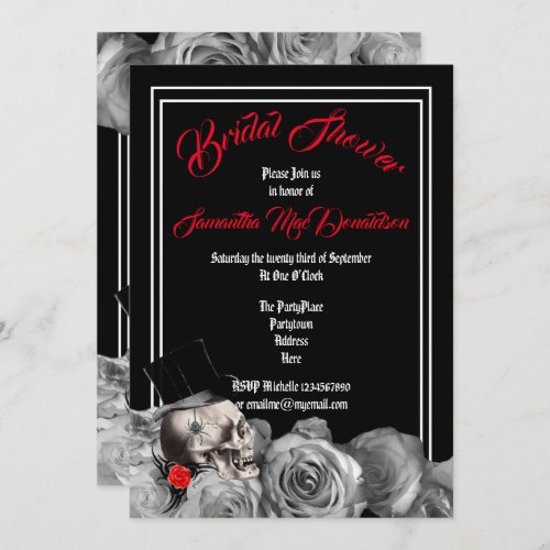 Gothic rock or biker black floral bridal shower invitation