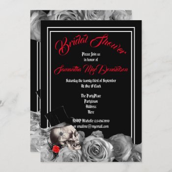 Gothic  Rock Or Biker Black Floral Bridal Shower Invitation by personalized_wedding at Zazzle