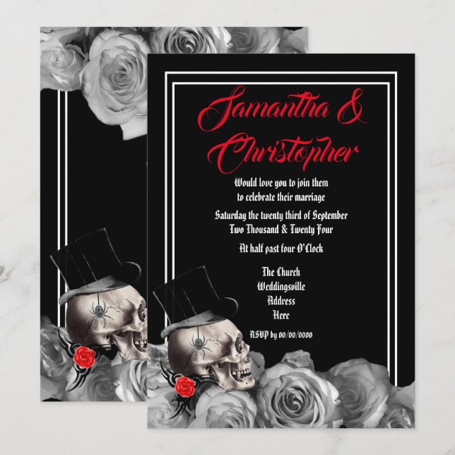 Gothic rock or biker black wedding invitation (Front/Back)