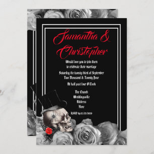 Gothic rock or biker black wedding invitation