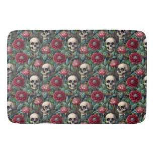 Gothic Rococo Flowers and Skulls Bath Mat