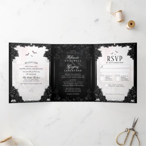 Gothic Romance Black  White Together With Tri_Fold Invitation