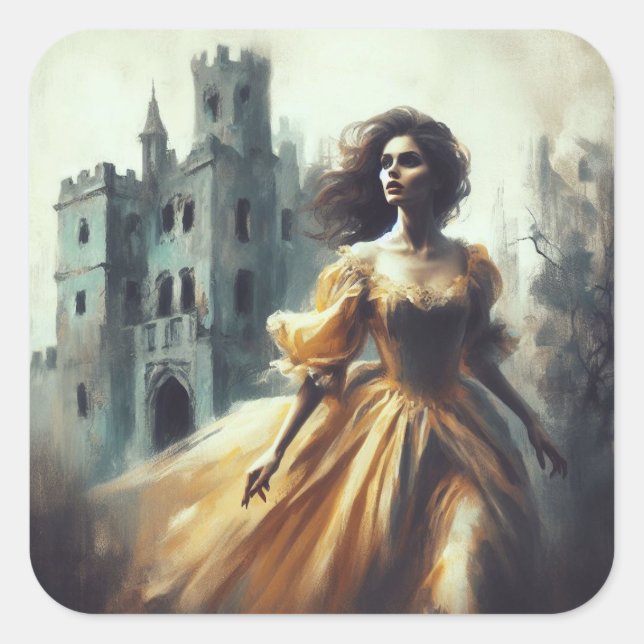 Gothic Romance Book Cover Spooky Castle Horror Square Sticker (Front)