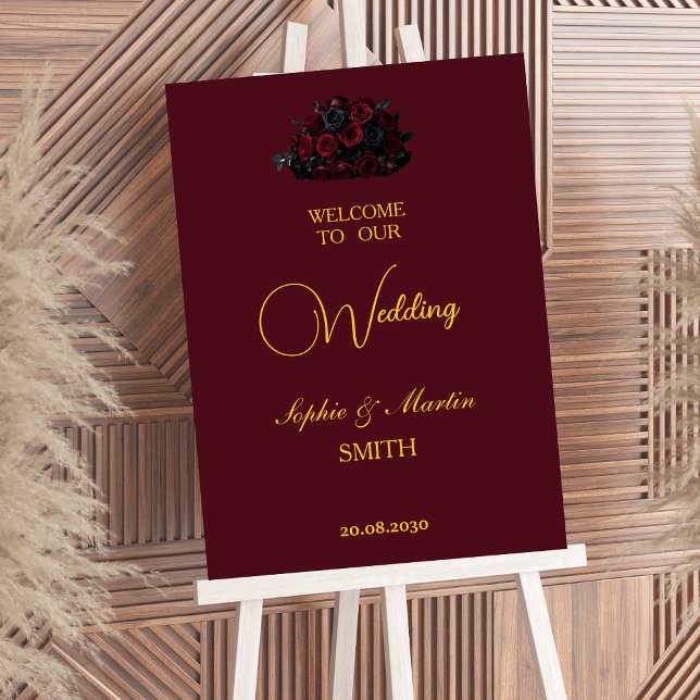 Gothic Romance Burgundy Roses Elegant Welcome Sign (Creator Uploaded)