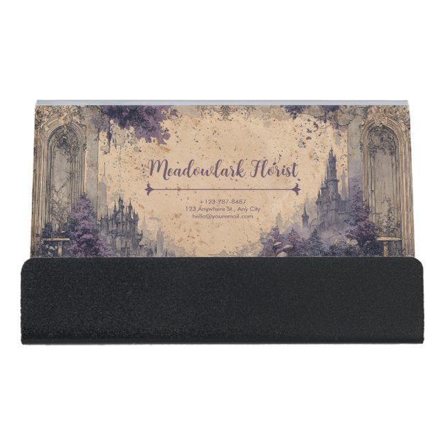 Gothic Romance Fairytale Castle Ruins Desk Business Card Holder (Front)