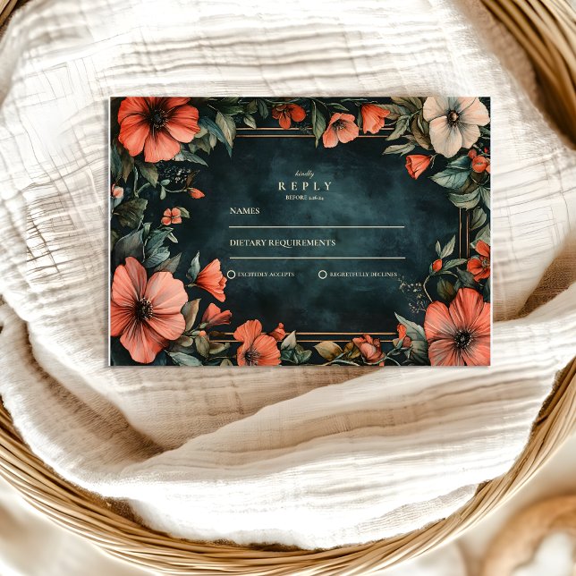 Gothic Romance Floral Wedding RSVP Card (Creator Uploaded)