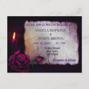 Gothic Romance Purple Rose Candle Light Wedding Invitation Postcard