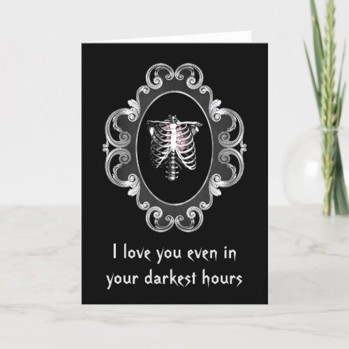 Gothic Romance Skull and Heart Valentines Day Holiday Card