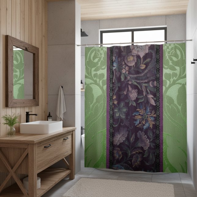 Gothic Romance: Victorian Elegance Green & Purple Shower Curtain (Creator Uploaded)