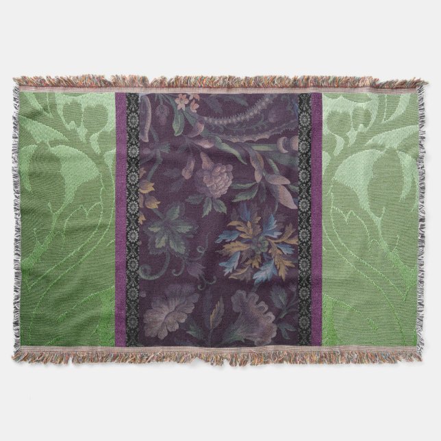 Gothic Romance: Victorian Elegance Green & Purple Throw Blanket (Front)
