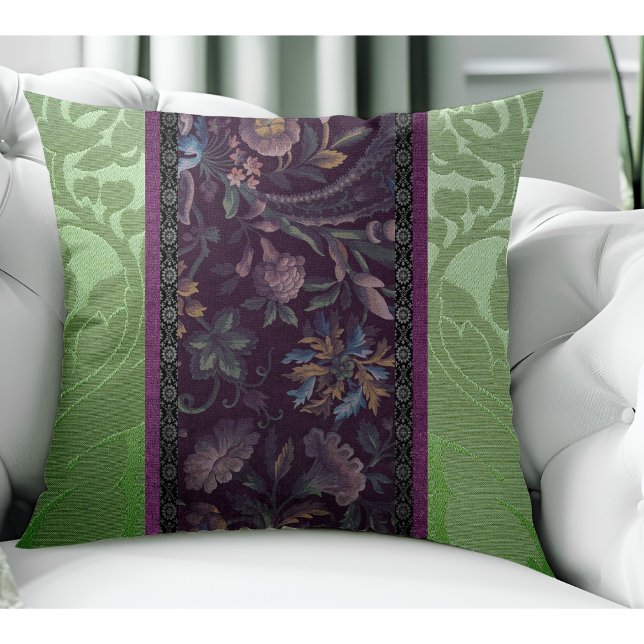 Gothic Romance: Victorian Elegance Green & Purple Throw Pillow (Creator Uploaded)