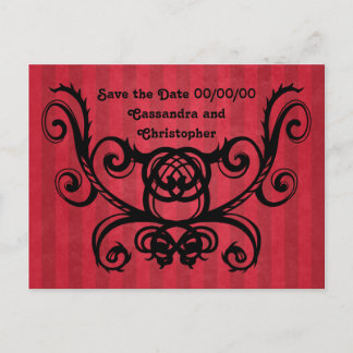 Gothic romance victorian red black save the date announcement postcard