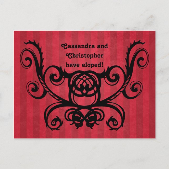 Gothic romance victorian red black we've eloped announcement postcard (Front)