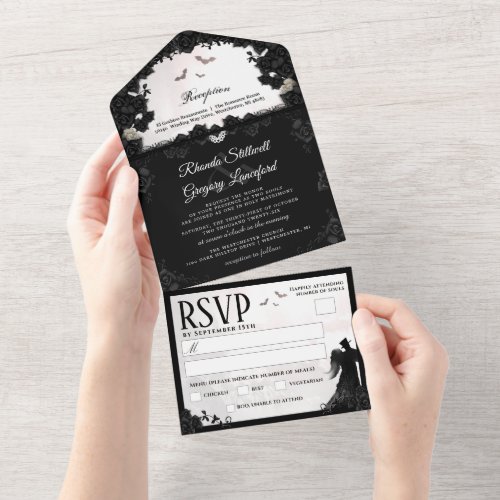 Gothic Romance Wedding Menu RSVP  All In One Inv All In One Invitation
