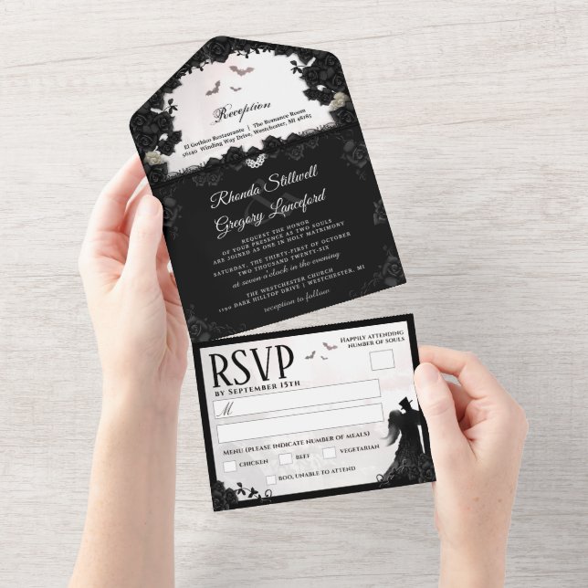 Gothic Romance Wedding (Menu RSVP)  All In One Inv Invitation (Tearaway)