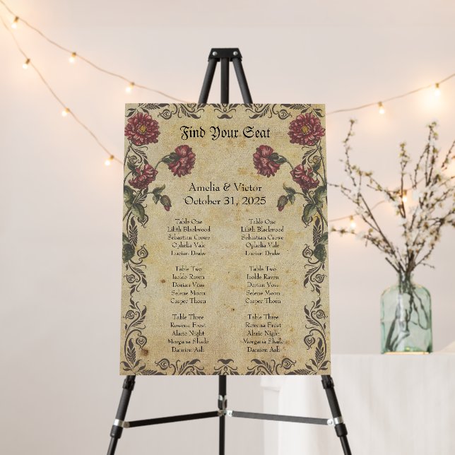 Gothic Romance Wedding Seating Chart – Vintage Foam Board (In Situ (Stand))