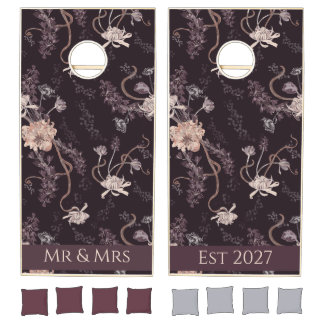 Gothic Romantic Dark Plum Moody Floral Cornhole Set