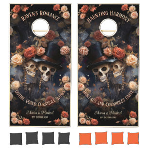 Gothic Romantic Kissing Skeletons Wedding Cornhole Set