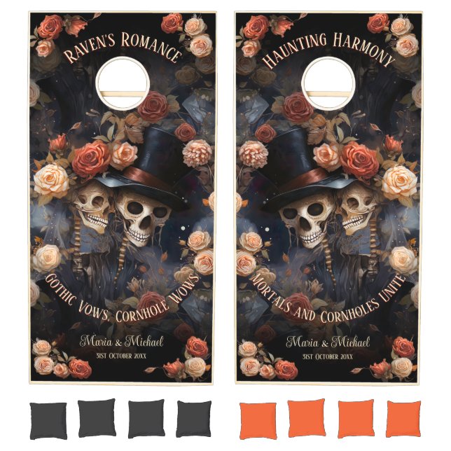 Gothic Romantic Kissing Skeletons Wedding Cornhole Set (Set)