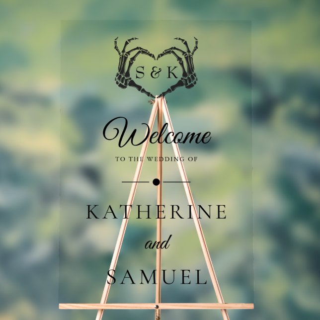Gothic Romantic Skeleton Hand Halloween Wedding Acrylic Sign (Neutral)