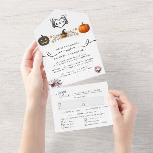 Gothic Romantic Skeleton Hand Halloween Wedding All In One Invitation