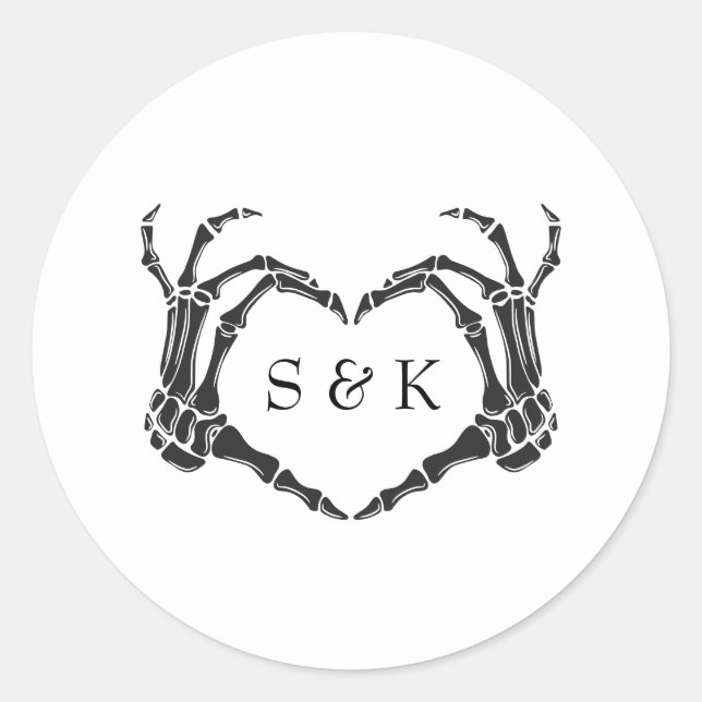 Gothic Romantic Skeleton Hand Halloween Wedding Classic Round Sticker (Front)