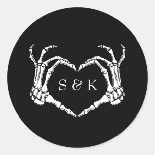Gothic Romantic Skeleton Hand Halloween Wedding Classic Round Sticker