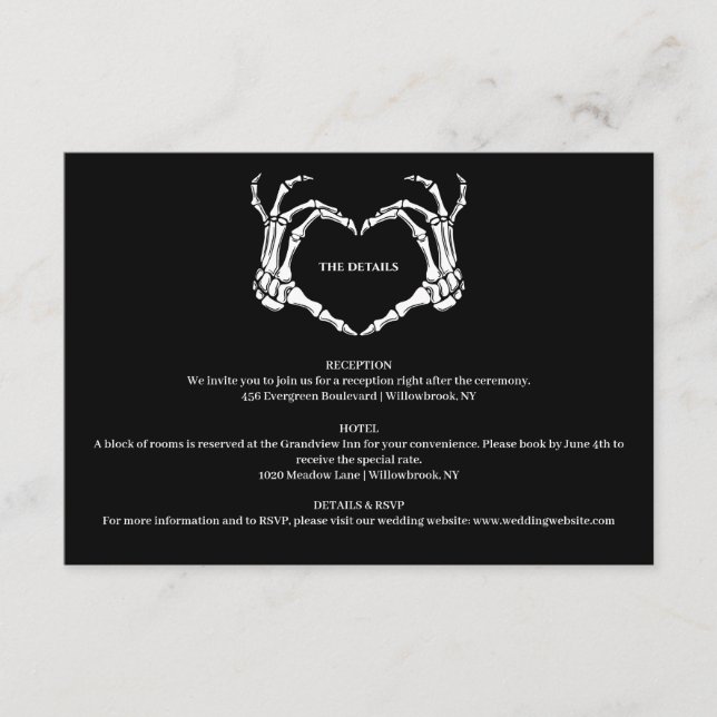 Gothic Romantic Skeleton Hand Halloween Wedding Enclosure Card (Front)