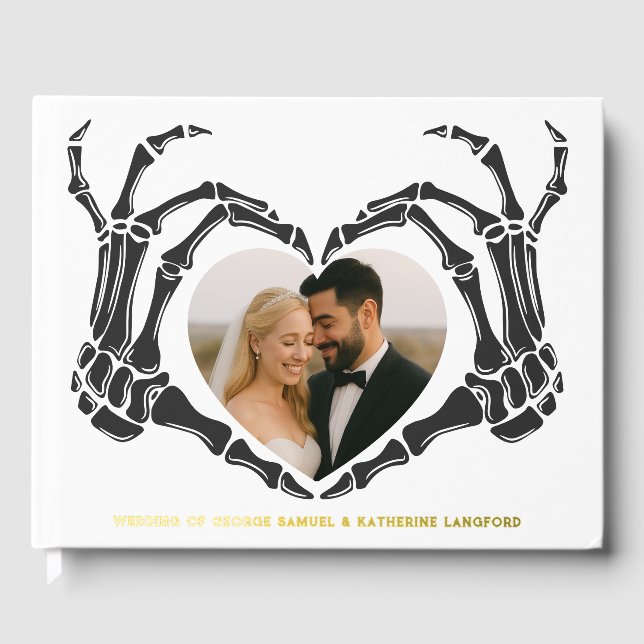Gothic Romantic Skeleton Hand Halloween Wedding Foil Guest Book (Front)