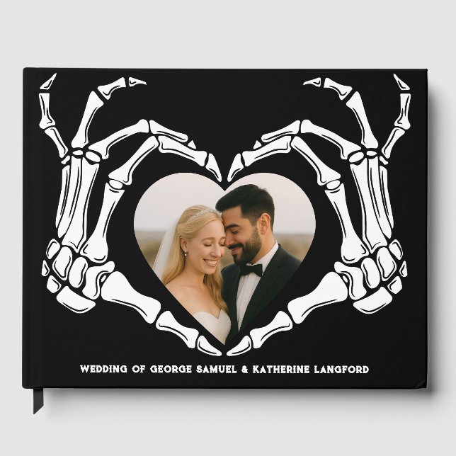 Gothic Romantic Skeleton Hand Halloween Wedding Guest Book (Front)