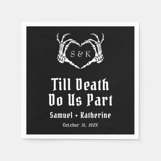 Gothic Romantic Skeleton Hand Halloween Wedding Napkins (Front)