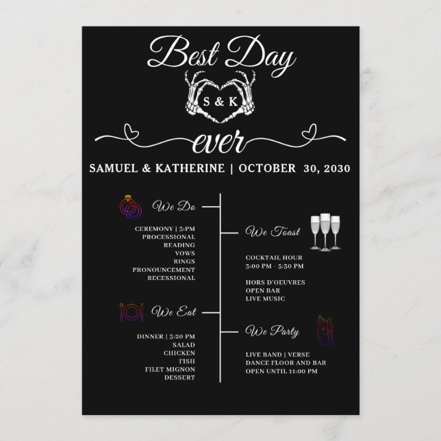 Gothic Romantic Skeleton Hand Halloween Wedding Program (Front)