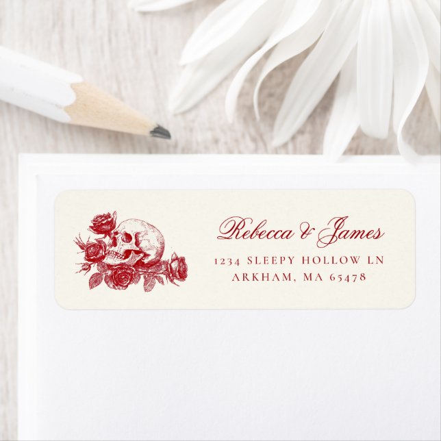 Gothic Romantic Skull Roses Return Address Label (Insitu)
