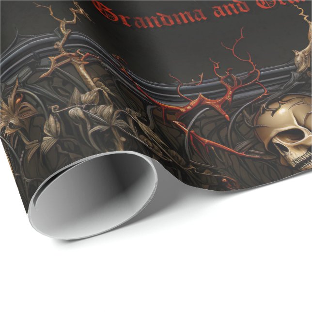Gothic Romantic Skulls and Roses Gothic Wrapping Paper (Roll Corner)